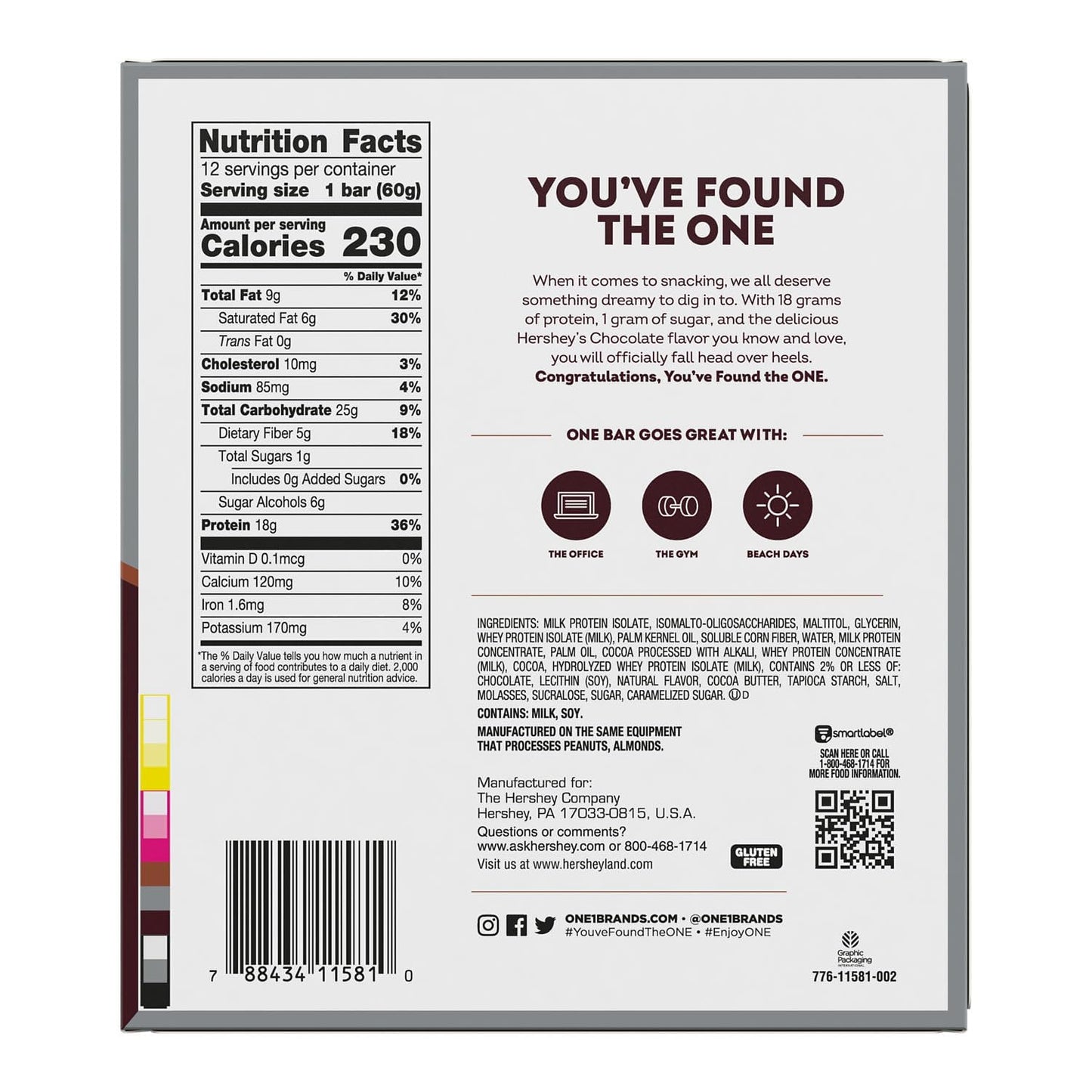 ONE Protein Bar, 18g Protein and 3g Sugar, 2.12 oz (Pack of 12)