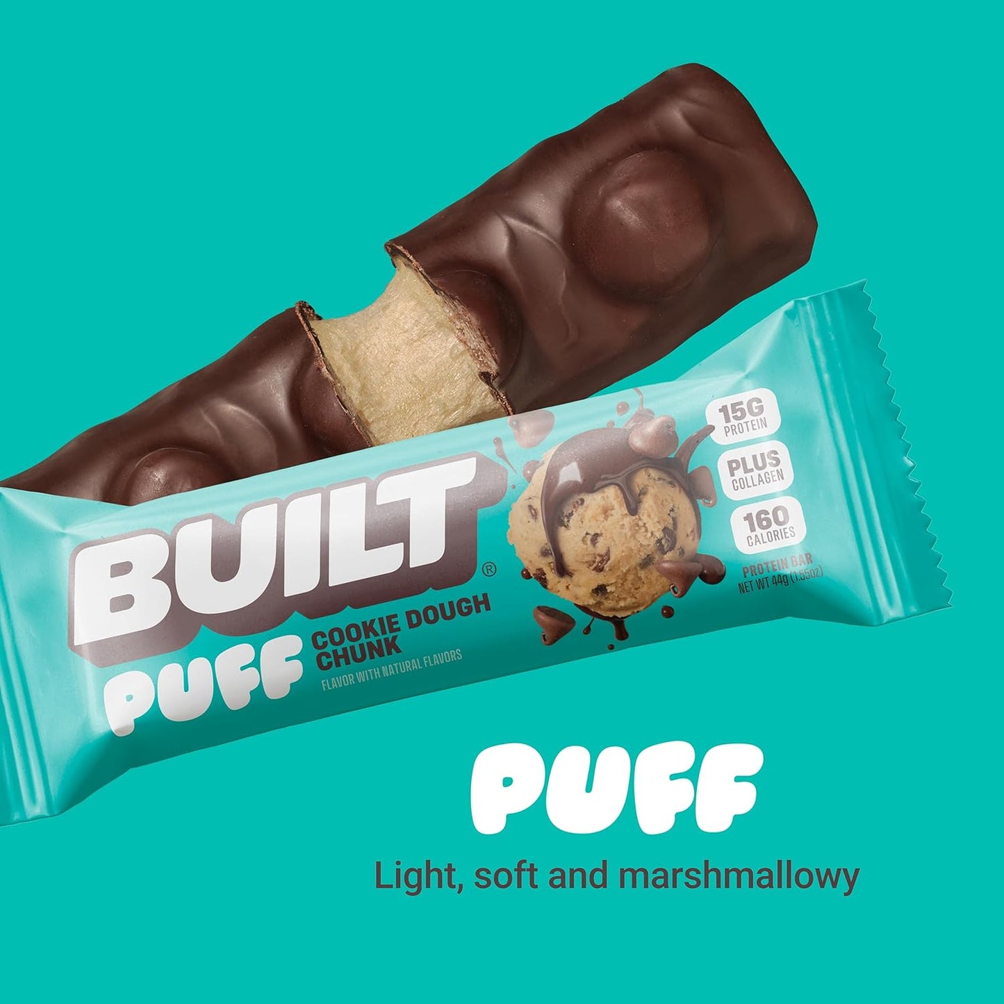Built Bar, Puff Protein Bars, 15g Protein Snacks, Only 160 Calories, 8g Sugar, Collagen, Not Gluten Free, 12 Count