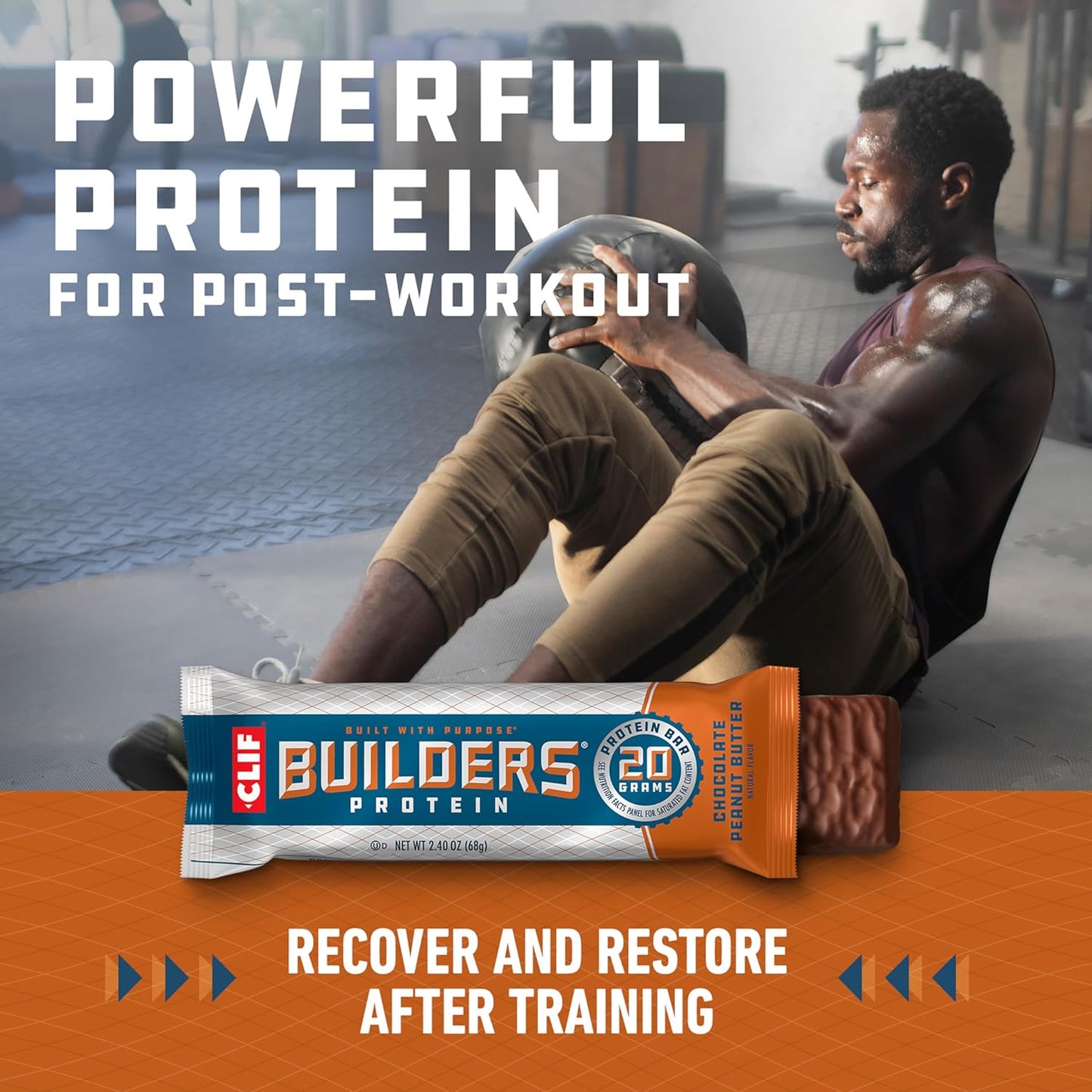 CLIF BUILDERS Protein Bar - Chocolate Peanut Butter - 20g Plant Protein - 2.4 oz (12 Bars)